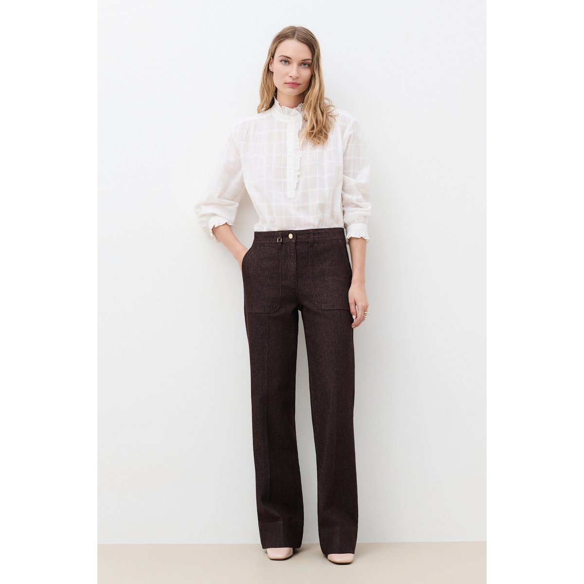 Pantalon flare en denim PHAMILTON marron foncé, CAROLL