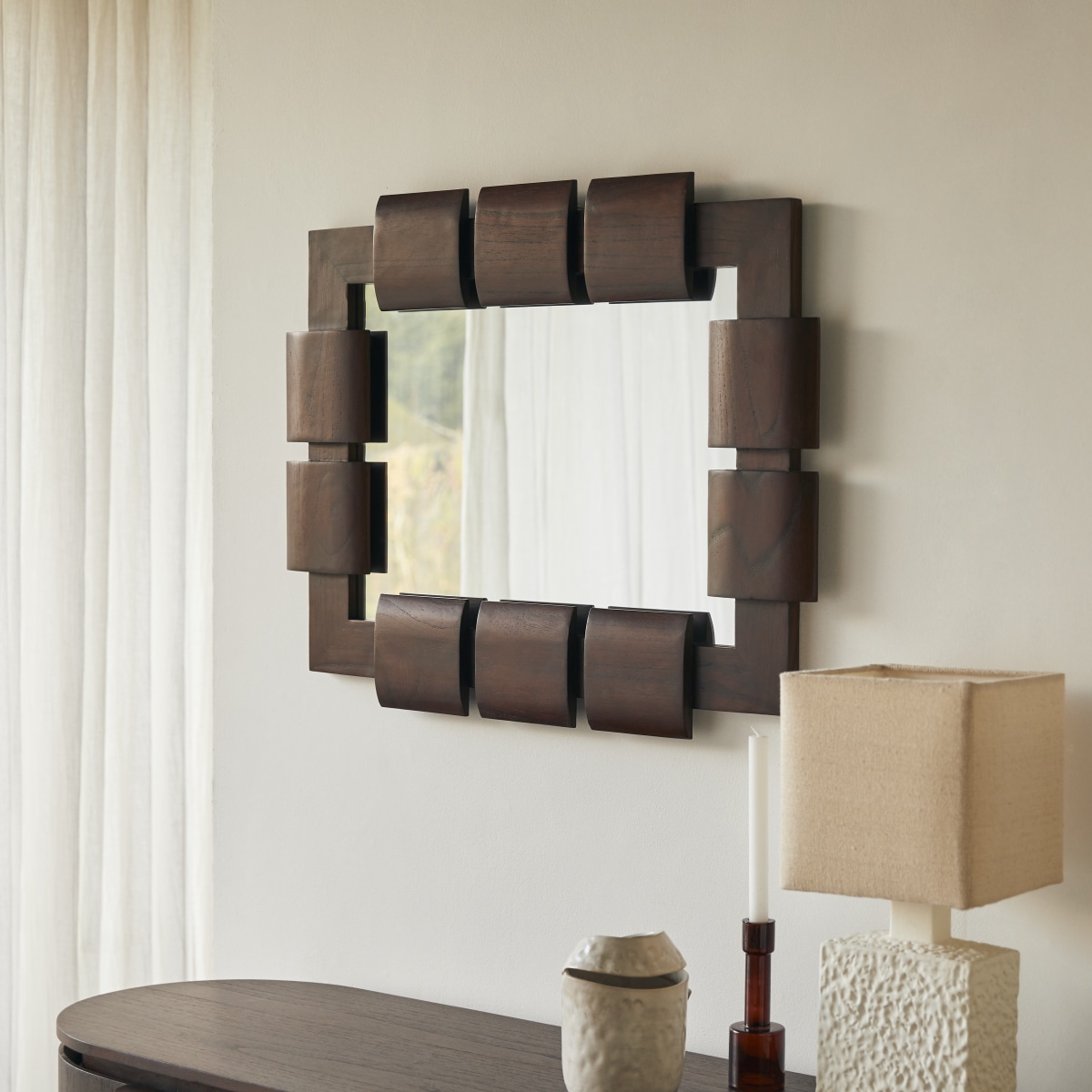 Miroir en Mindi foncé massif, ISAAC marron, TIKAMOON