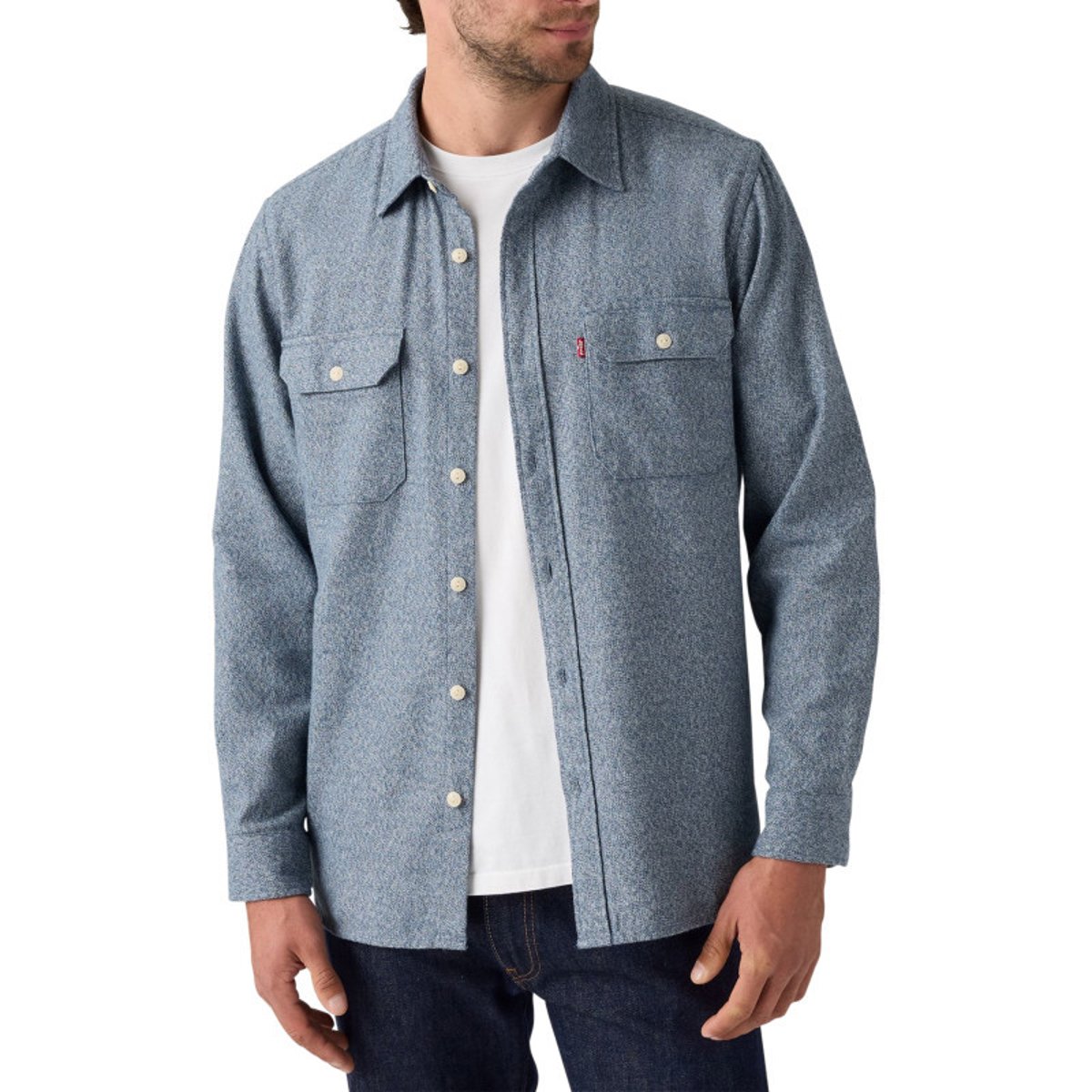 Chemise en coton bleu gris chinée avec une coupe droite et 2 poches bleu et gris, LEVI'S