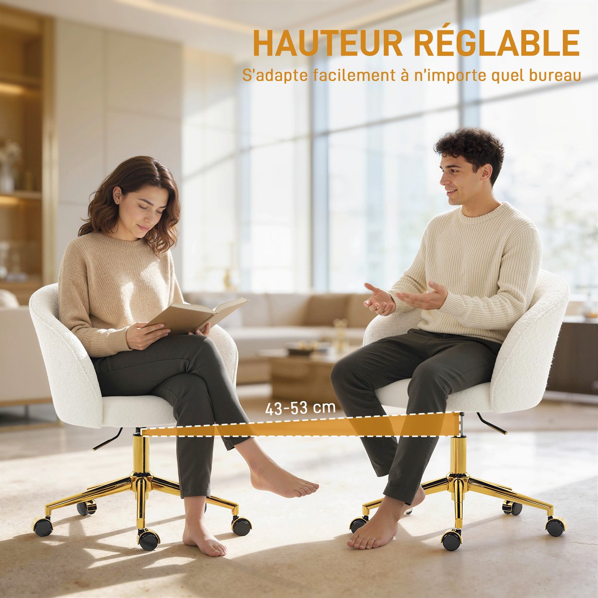 Chaise de bureau Polaire Teddy (100 % crème, HOMCOM