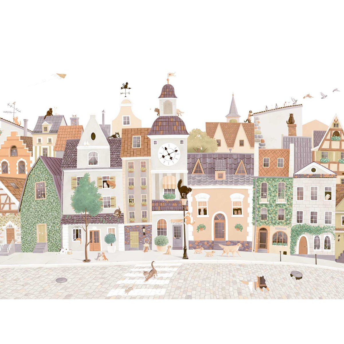 Papier enfant Village Cats multicolore, HEXOA