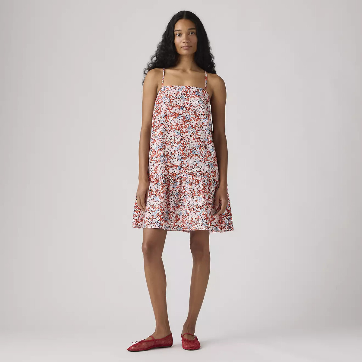 Abito corto con stampa floreale, spalline bianco fantasia a fiori rosa, LEVI'S