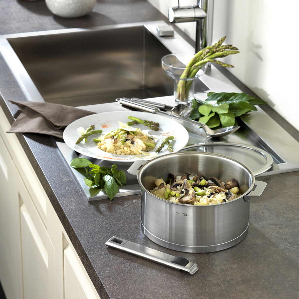 Série de 3 casseroles inox  amovible STRATE v019844, CRISTEL