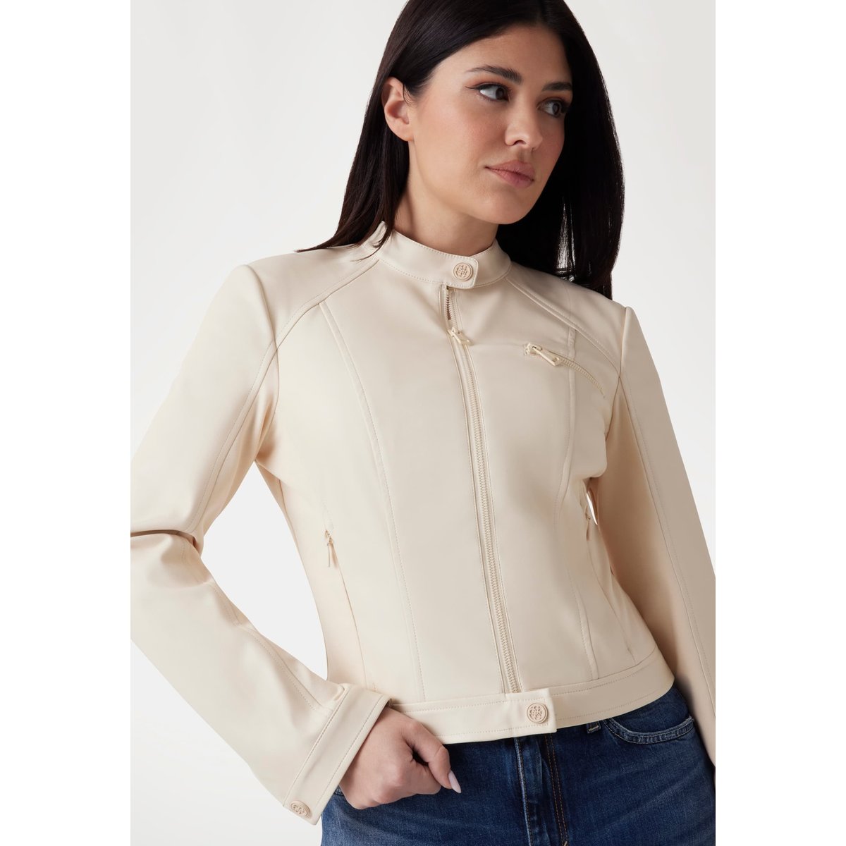 Veste De Motard En Similicuir crème, GUESS