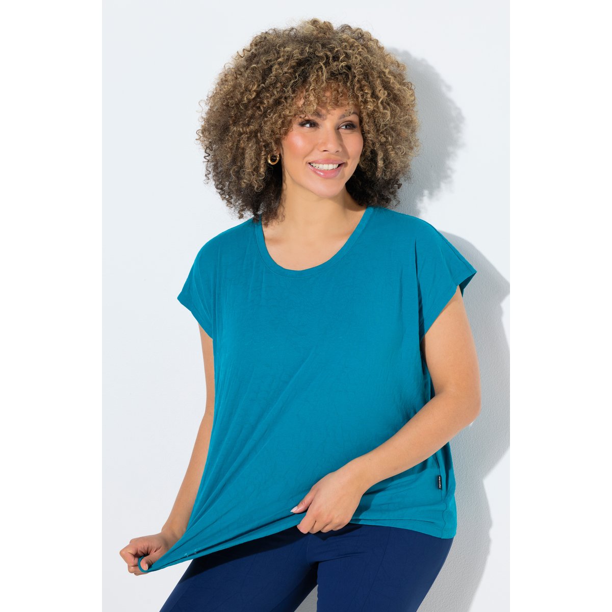 T-shirt oversize à col rond, tissu dévoré bleu fumé, ULLA POPKEN