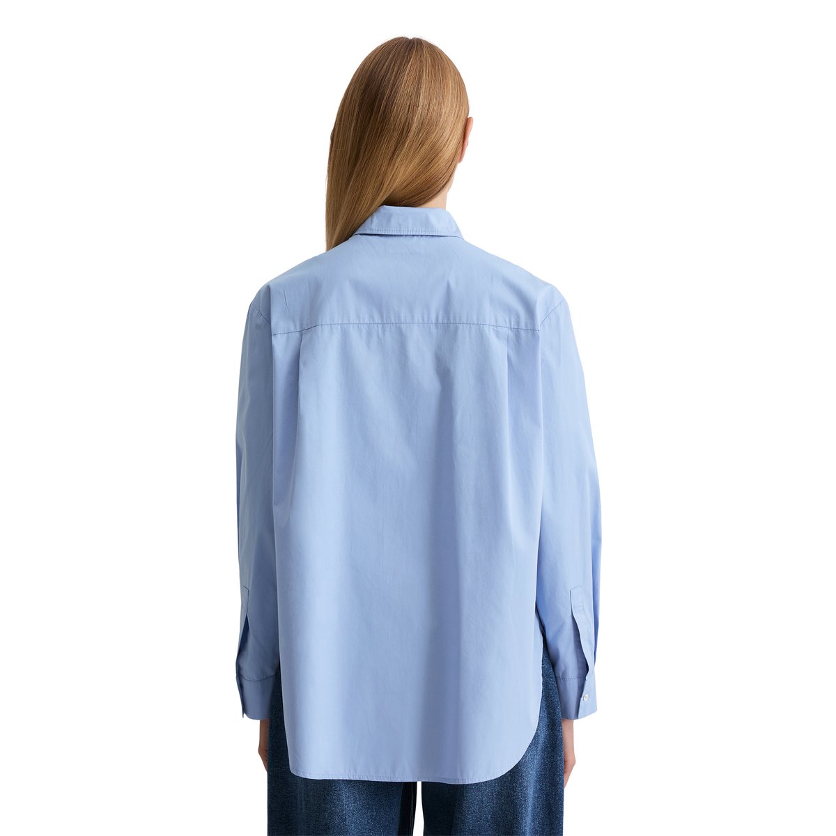 Blouse boyfriend en popeline de coton premium bleu clair, MARC O'POLO