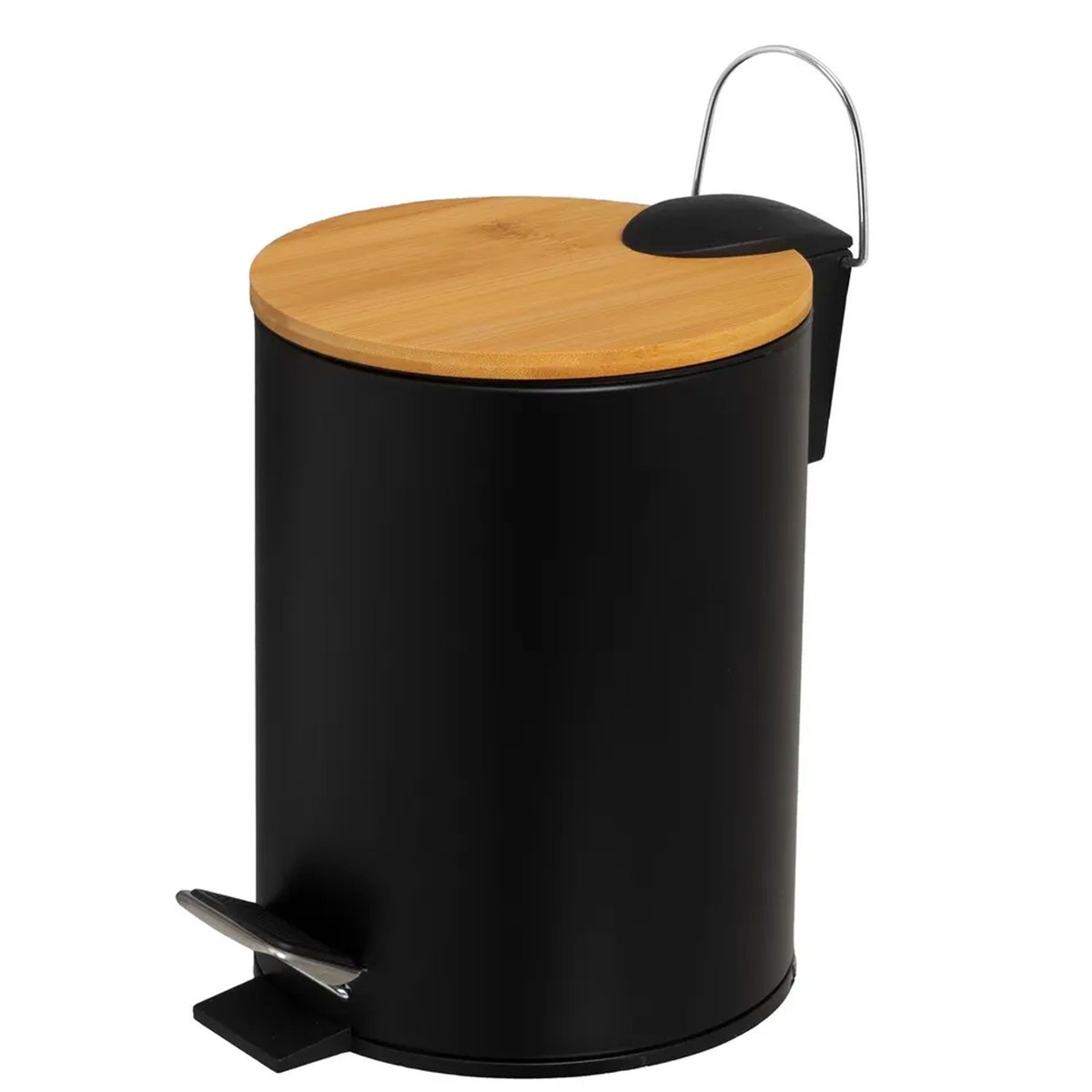 Poubelle de salle de bain en métal noir et bambou 3L noir, WADIGA