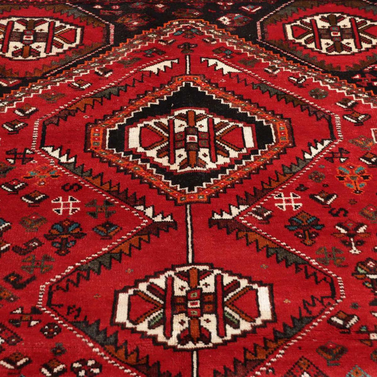 Tapis d'orient au motif oriental, noué à la main en laine rouge, crème, noir, UN AMOUR DE TAPIS