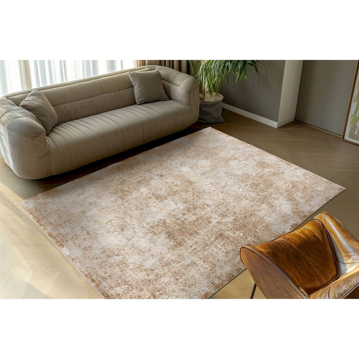 Tapis rectangulaire effet 3d, Amora pêche poudré et beige patiné, ARTE ESPINA