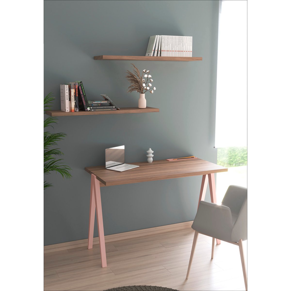 Bureau en placard et hêtre cérusée, COLMAR XL noyer-rose, HERDASA