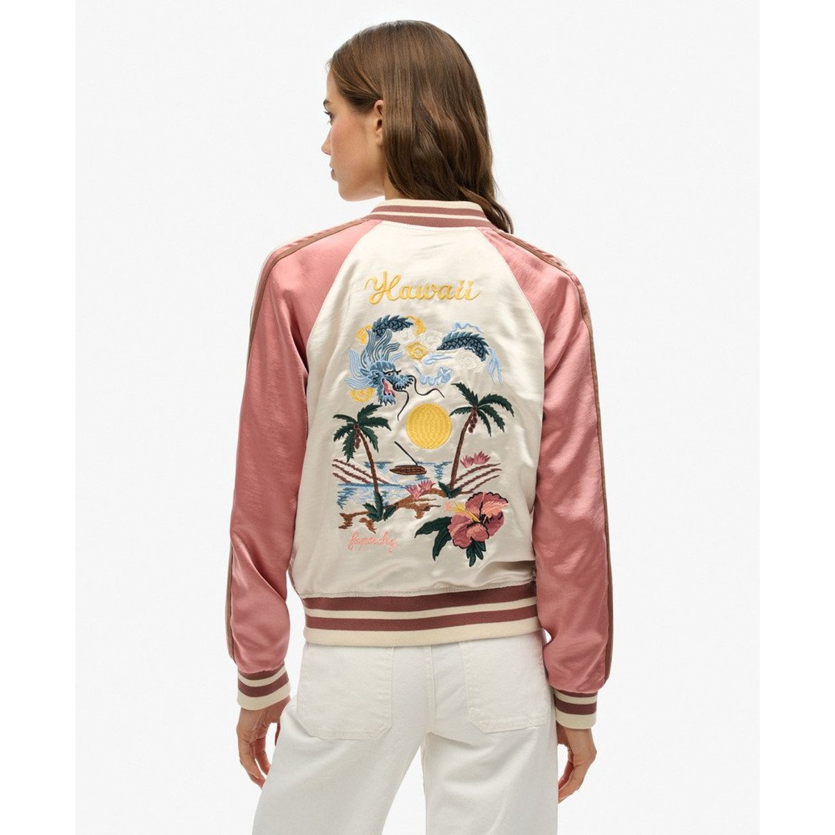 Bomber brodé Suikajan riz blanc, SUPERDRY
