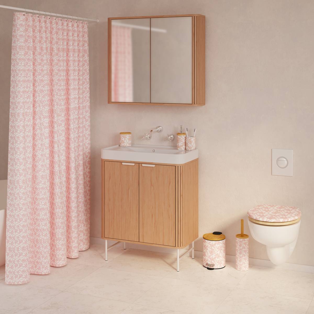 Rideau de douche rectangulaire BLOOM rose, 5FIVE SIMPLY SMART
