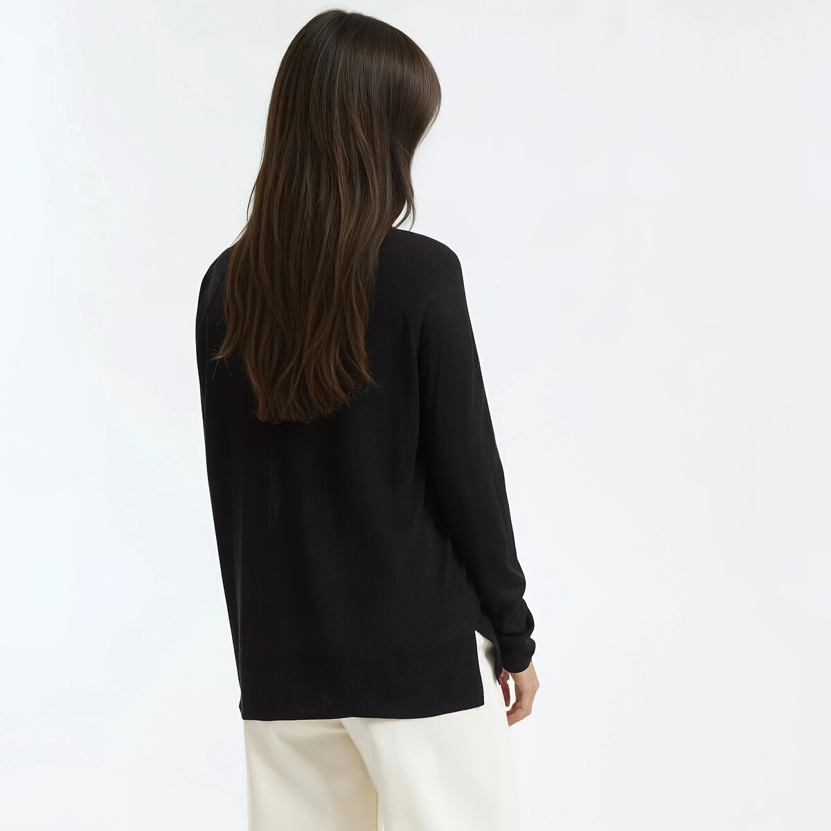 Pull col rond en maille fine, manches longues noir, LA REDOUTE COLLECTIONS