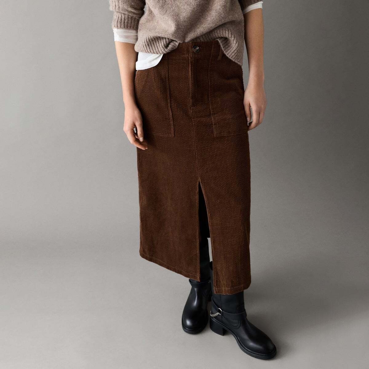 Jupe Midi En Velours Côtelé brun terre, PEPE JEANS