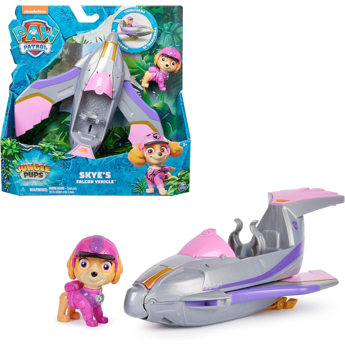 Paw Patrol - Les chiots de la jungle - Solid Skye gris et rose, SPIN MASTER
