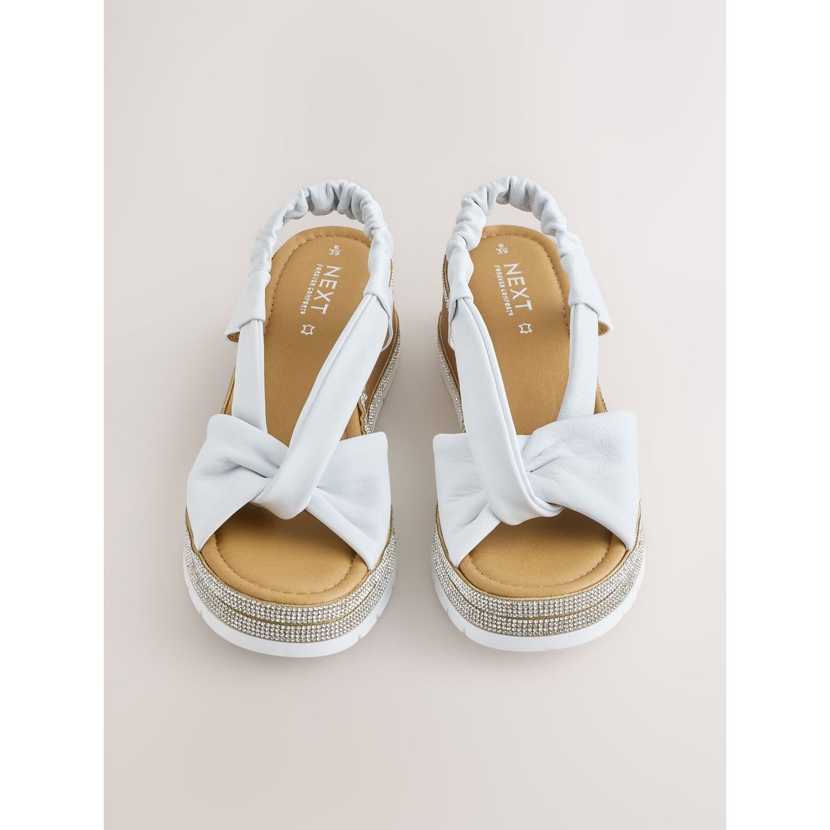 Sandales compensées brillantes à bout ouvert blanc, NEXT