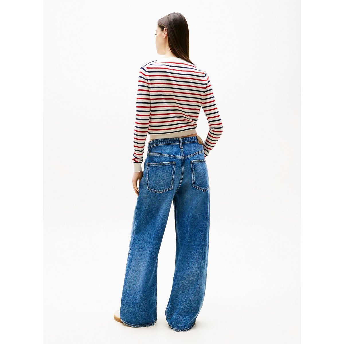 Buttoned Crew Neck Cardigan navy/red striped, TOMMY JEANS