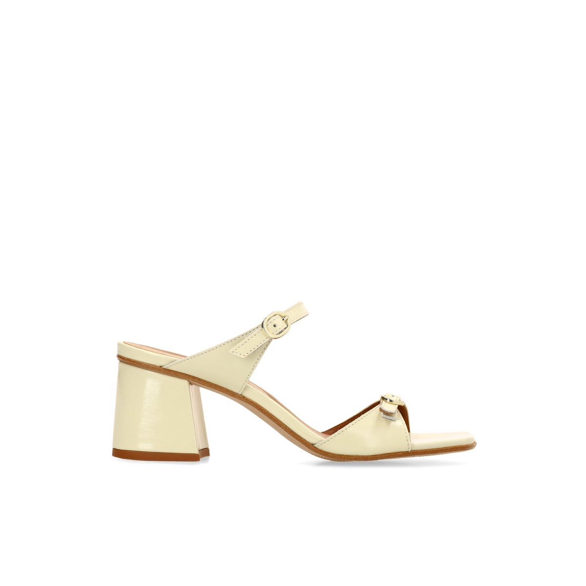 Sandales à talon en cuir verni jaune, SACHA