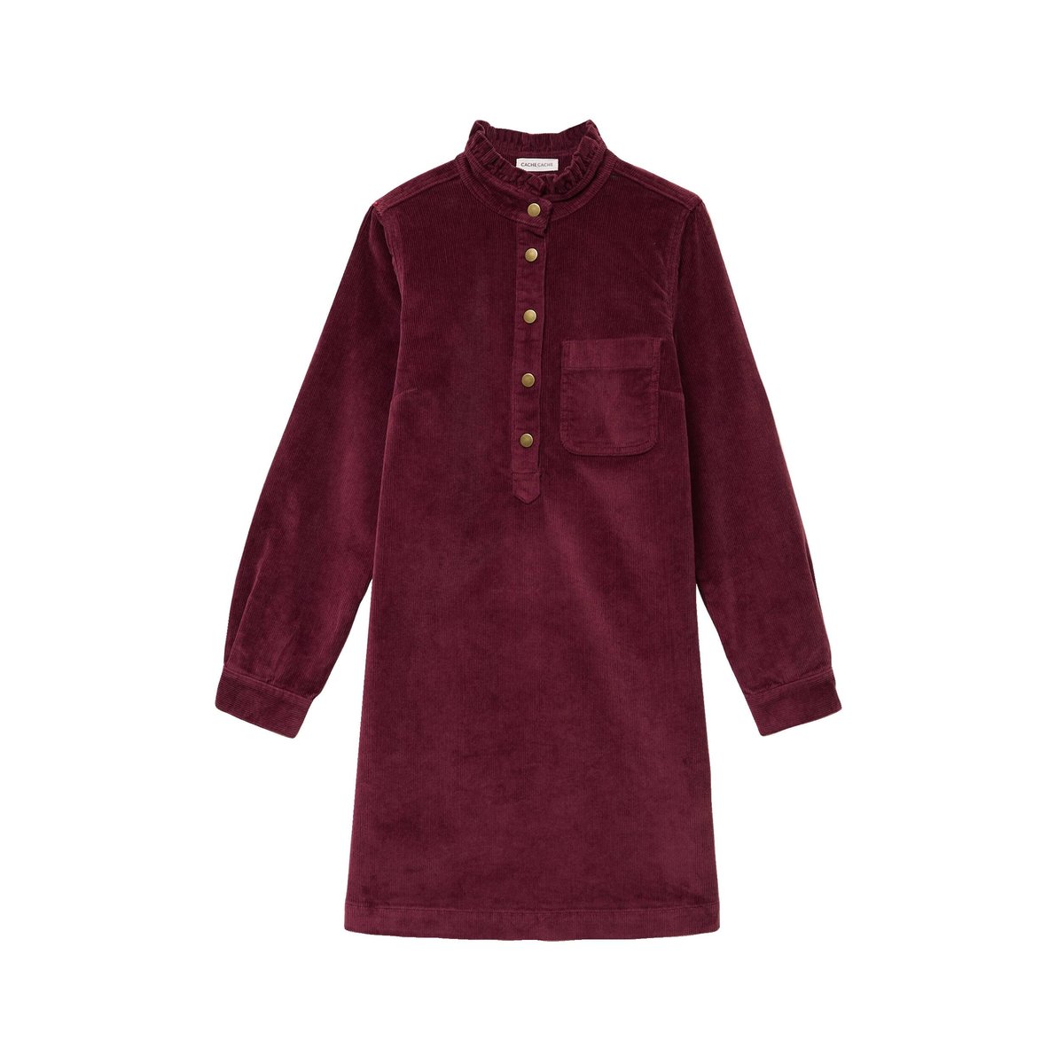 Robe droite velours col montant bordeaux, CACHE CACHE