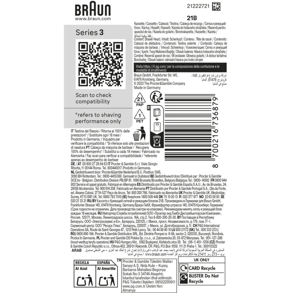 Tête de rasoir tete de rasoir 21B couleur unique, BRAUN
