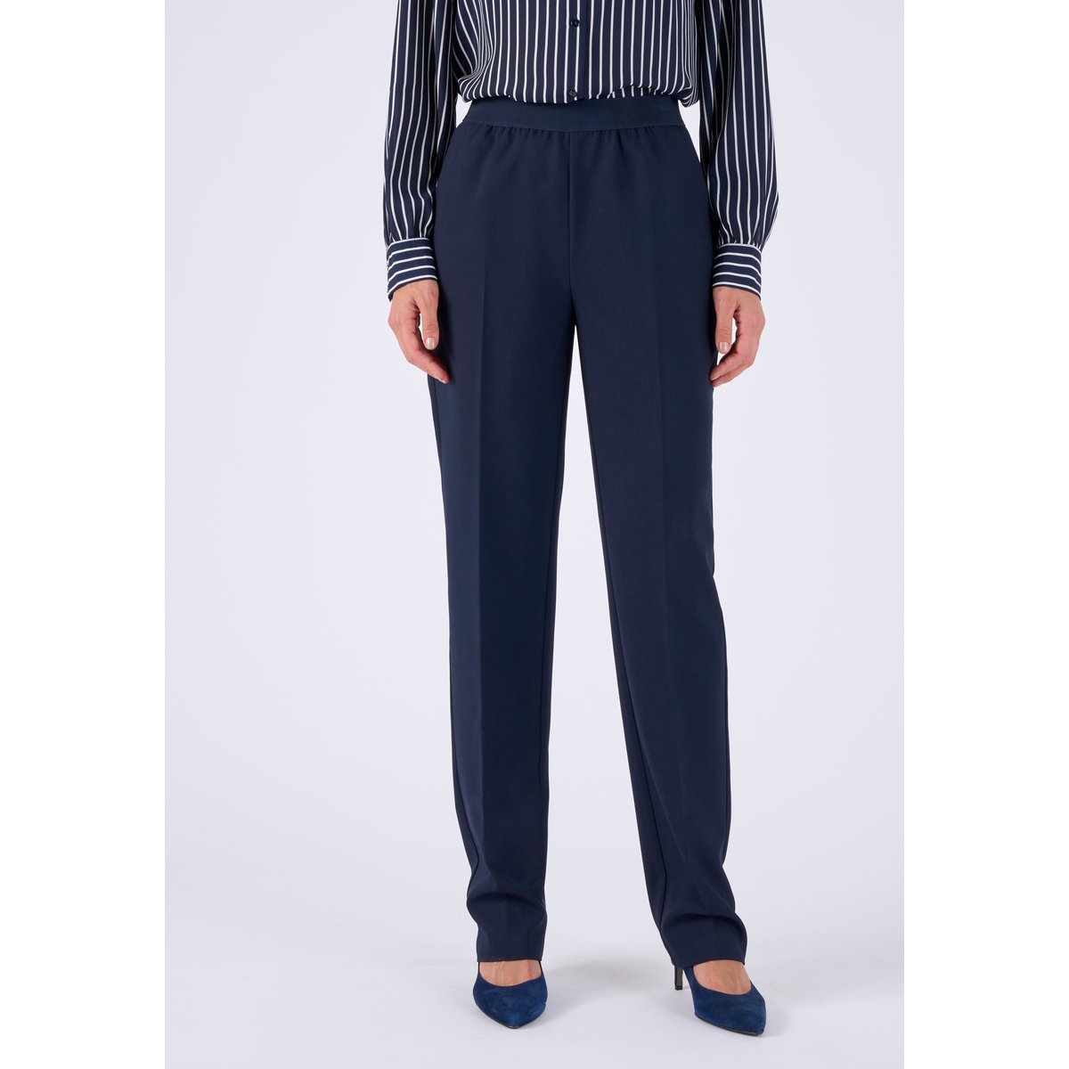 Pantalon tissu fluide enfilable bleu marine, DAMART