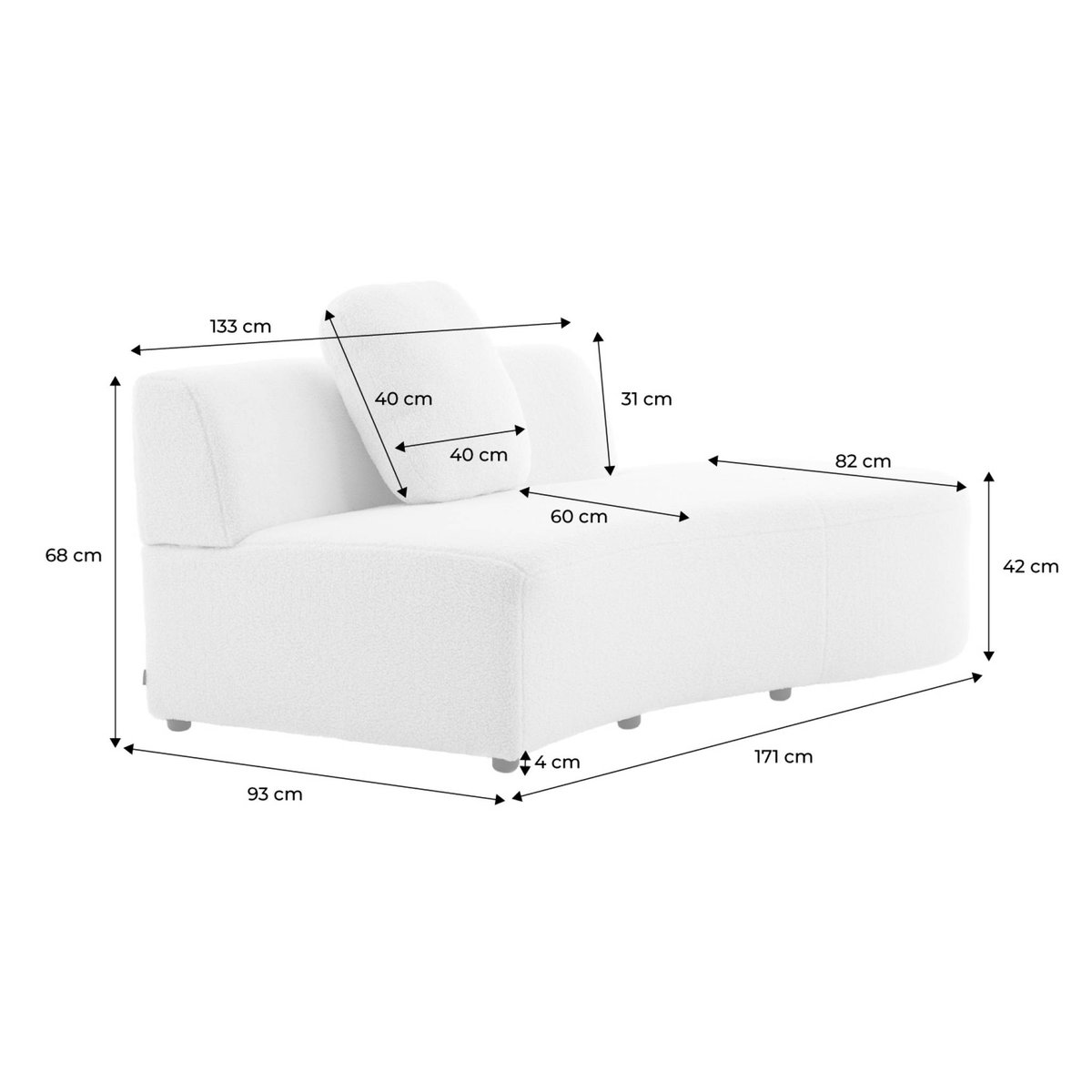 Canapé virgule organique 2-3 places bouclette WAVE crème, SWEEEK