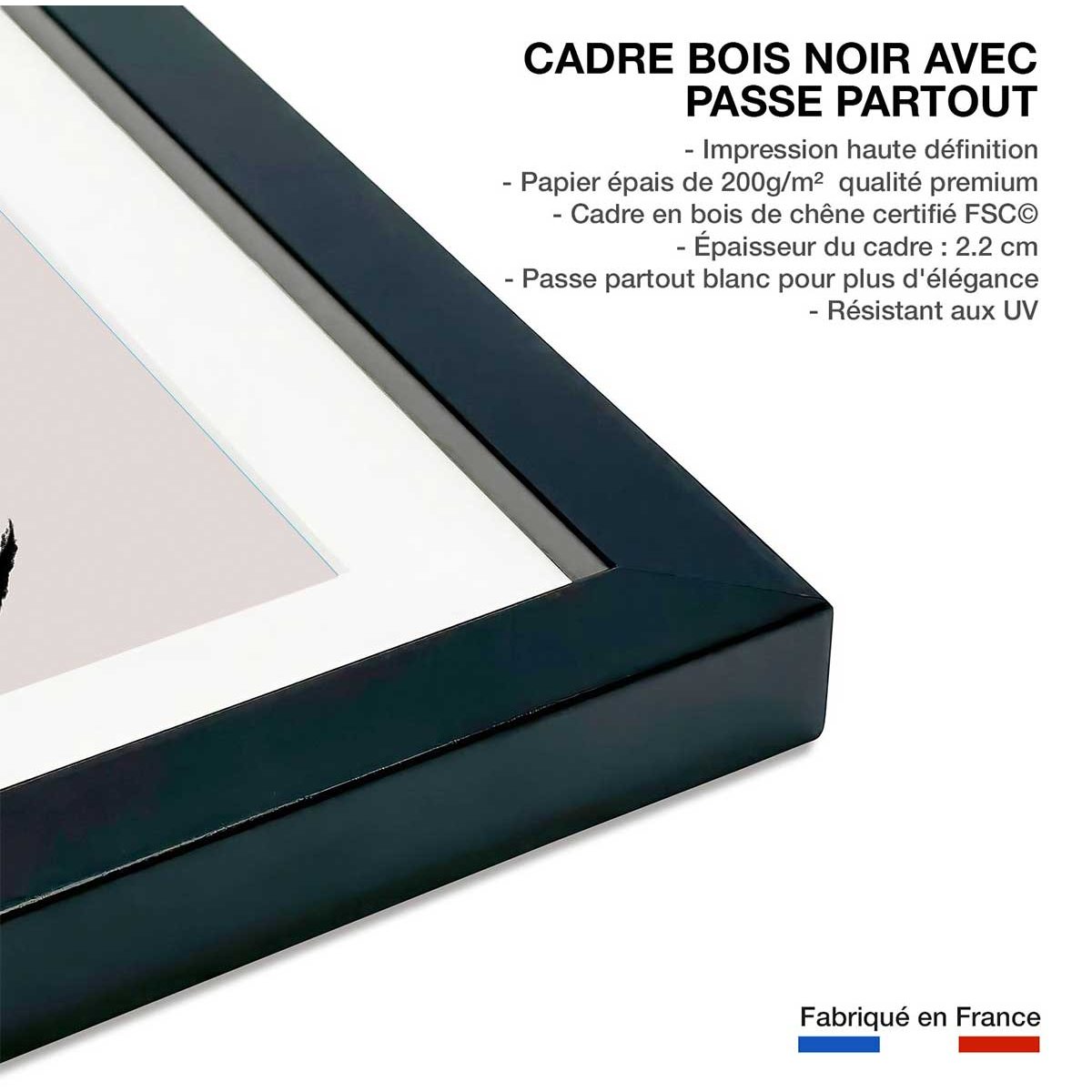 Affiche Simple Ligne No1 affiche + cadre en bois - noir, HEXOA
