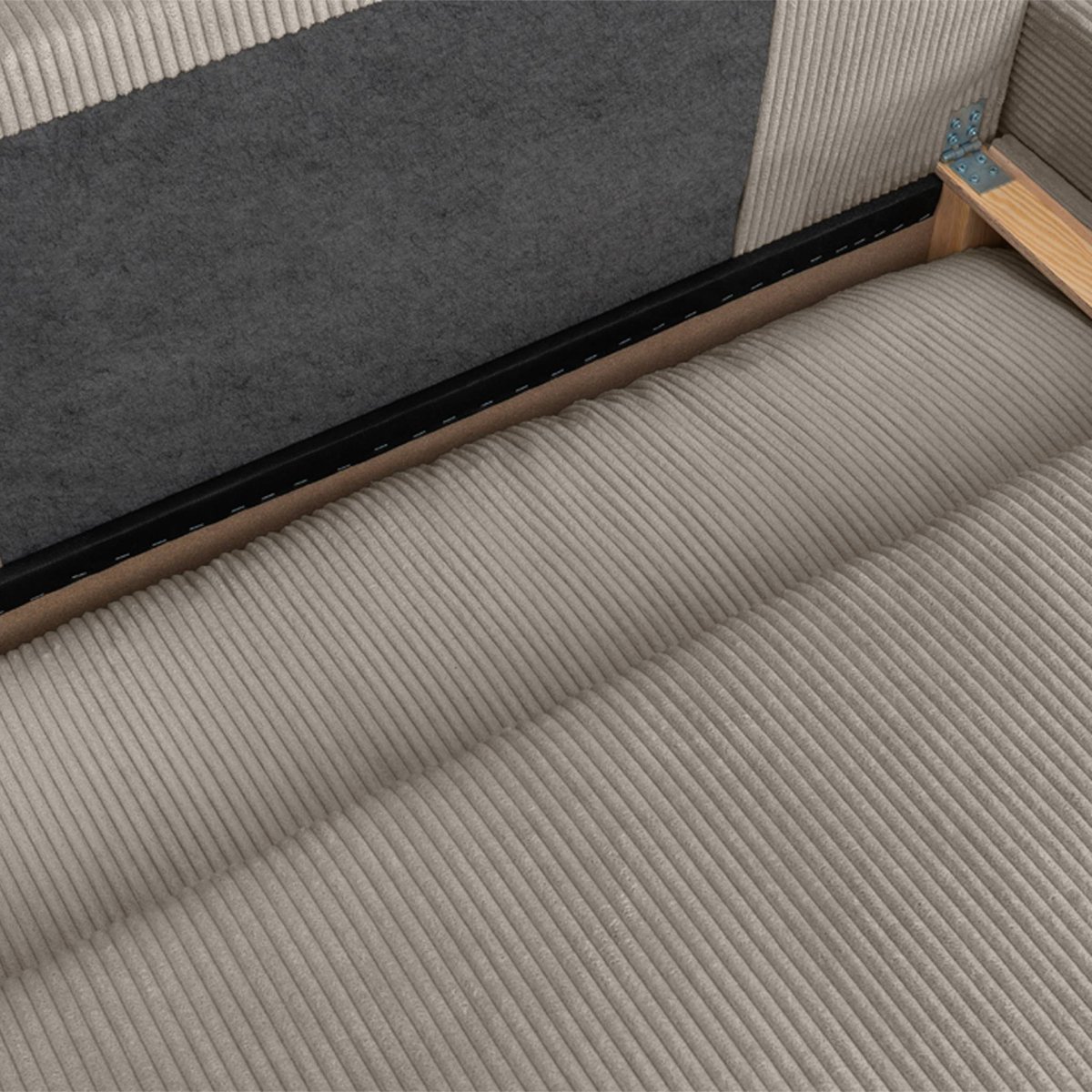 Banquette canapé d'angle droit convertible 3 places velours côtelé avec coffre NELSON taupe, SWEEEK