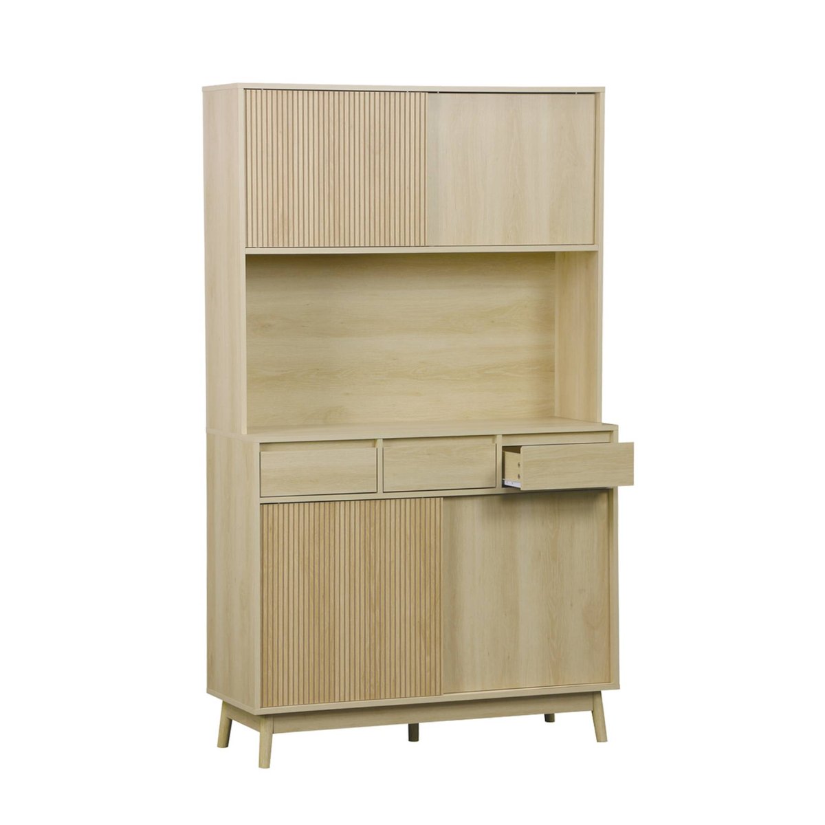 Buffet décor bois 4 portes 3 tiroirs 110 cm LINEAR naturel, SWEEEK
