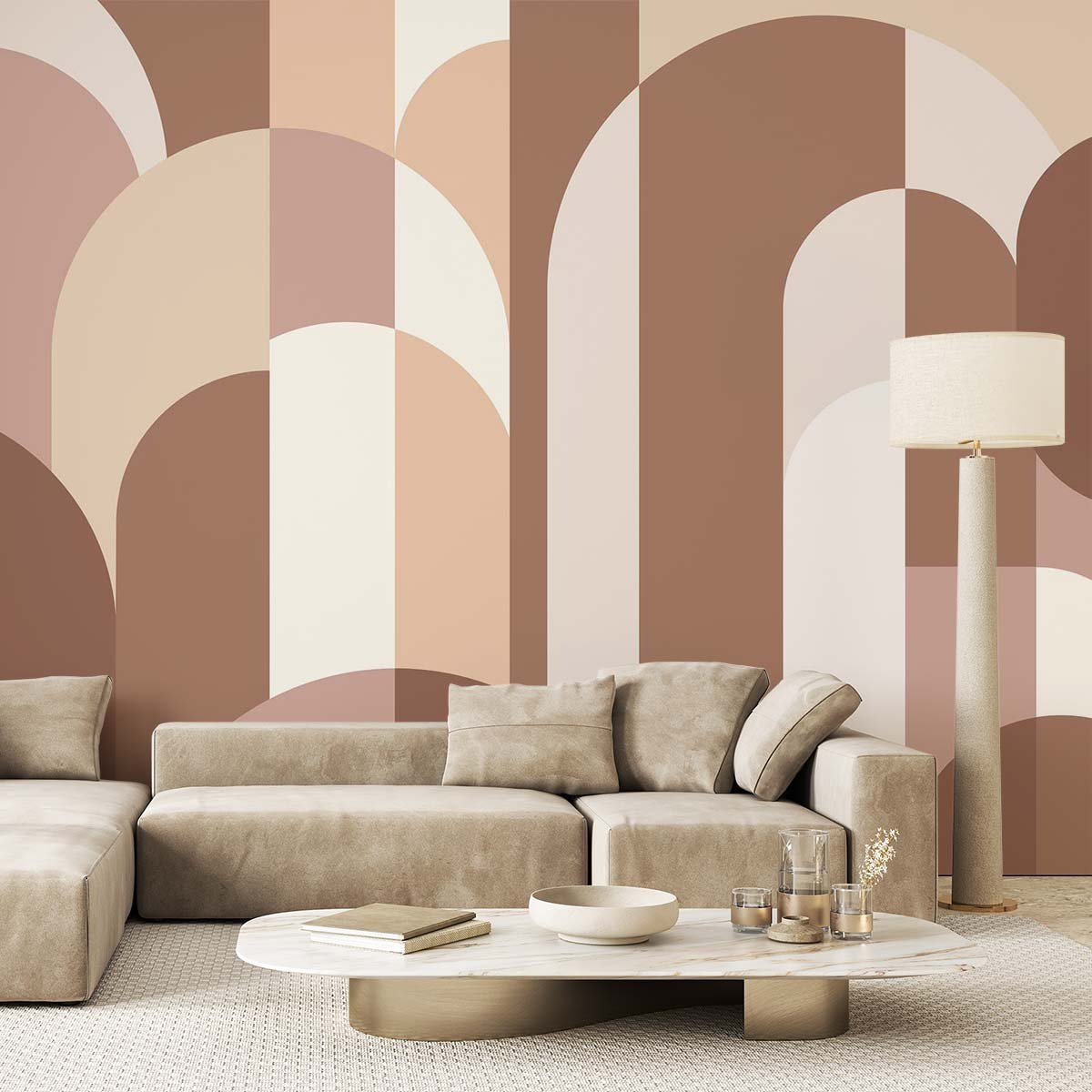 Papier peint panoramique Arcade rose poudrée intissé, HEXOA