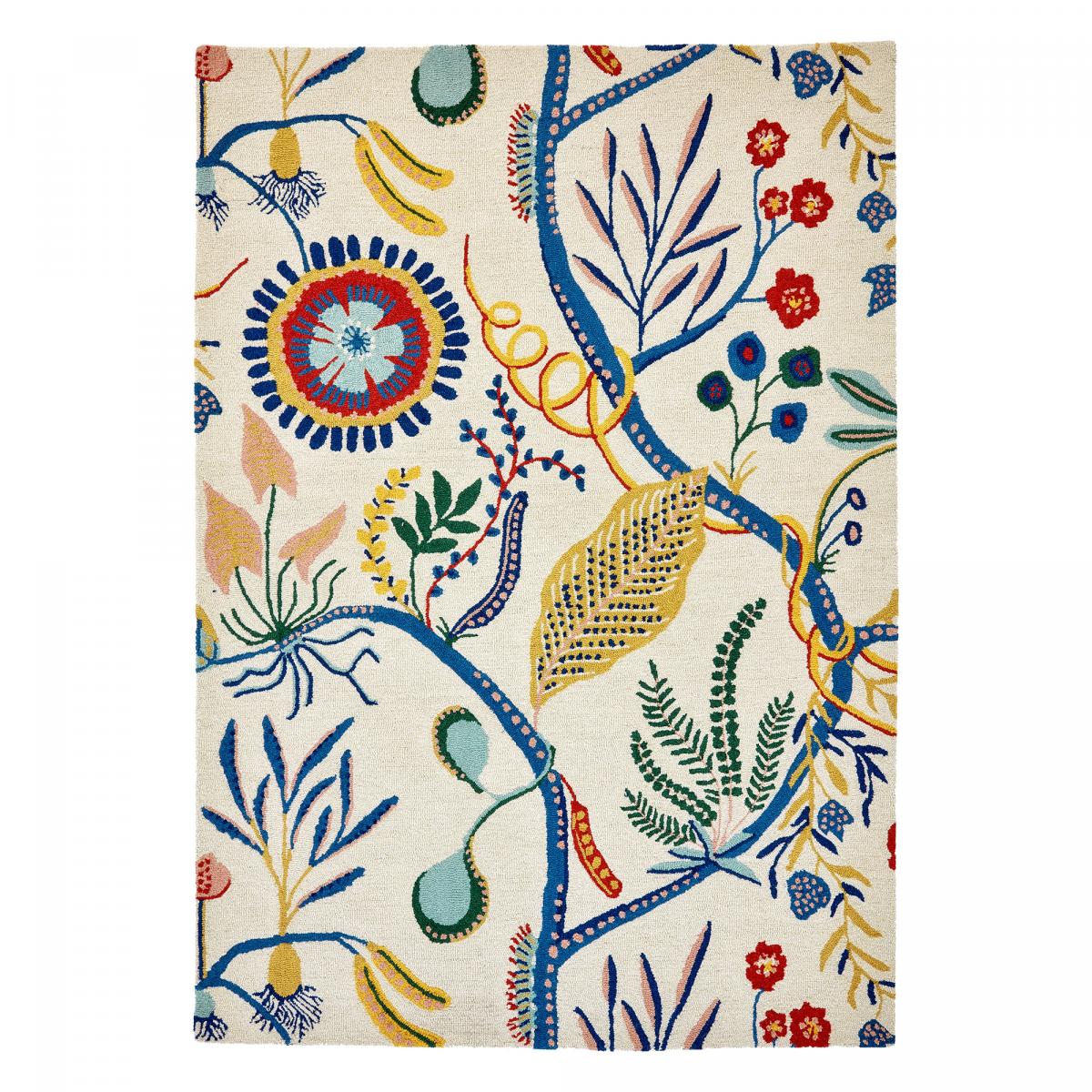 Tapis salon et chambre fait à la main en laine motif floral SAVAGE multicolore, UN AMOUR DE TAPIS