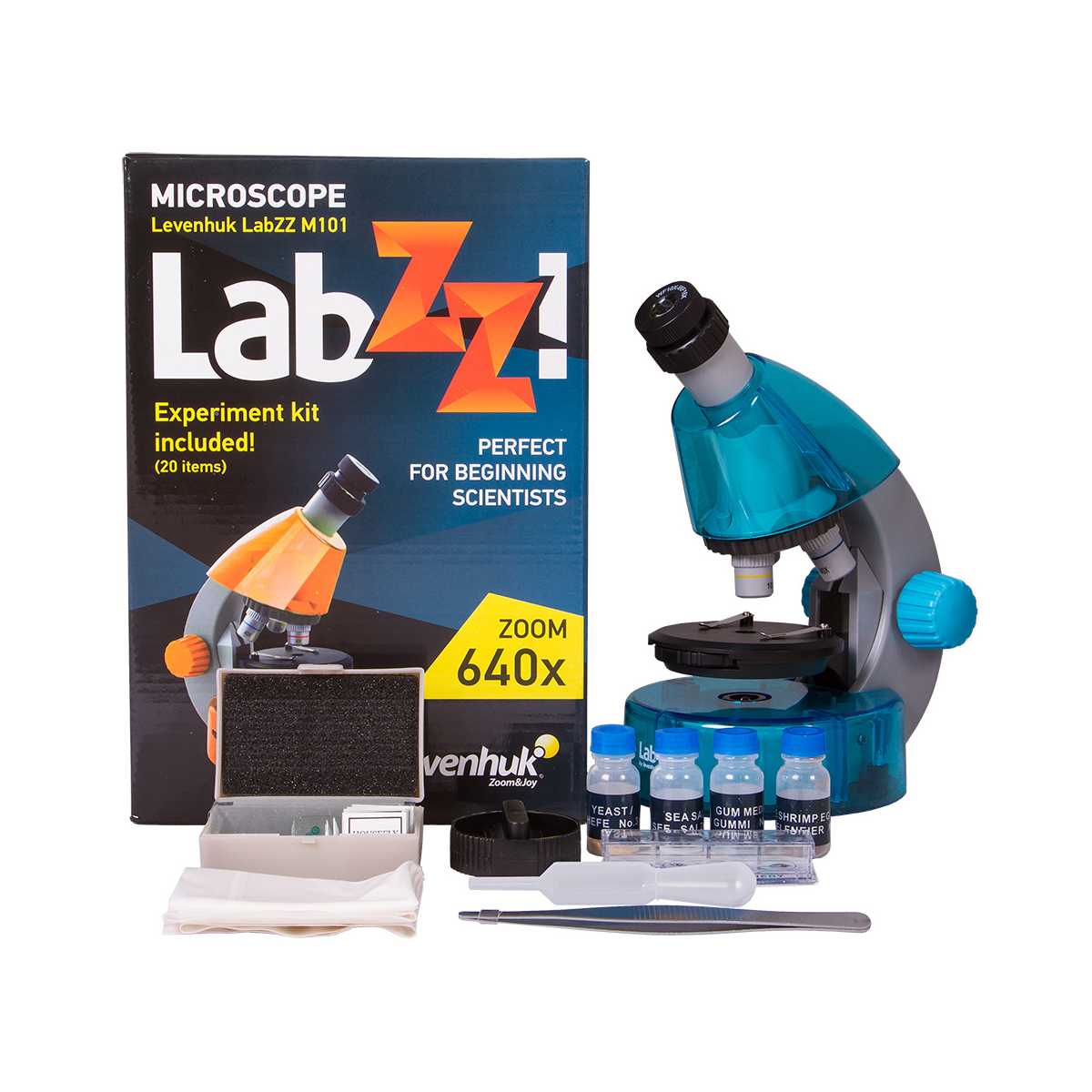 Microscope  LabZZ M101 Azure (EN) couleur unique, LEVENHUK