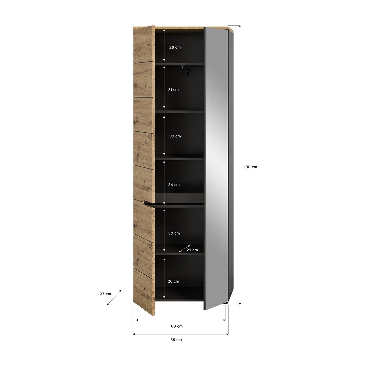 Armoire penderie 2 portes dont 1 miroir L65 cm - CANU bois clair, CALICOSY