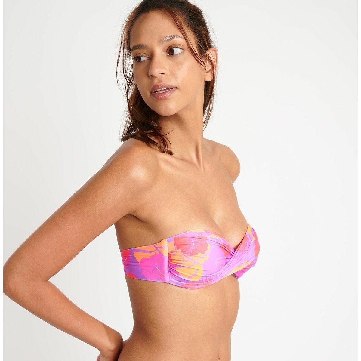 Bandeau Bikini Top, Boro Tropicalia lilac print, BANANA MOON