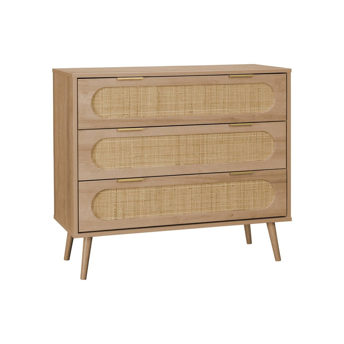 Commode décor bois et cannage arrondi 3 tiroirs EVA naturel, SWEEEK
