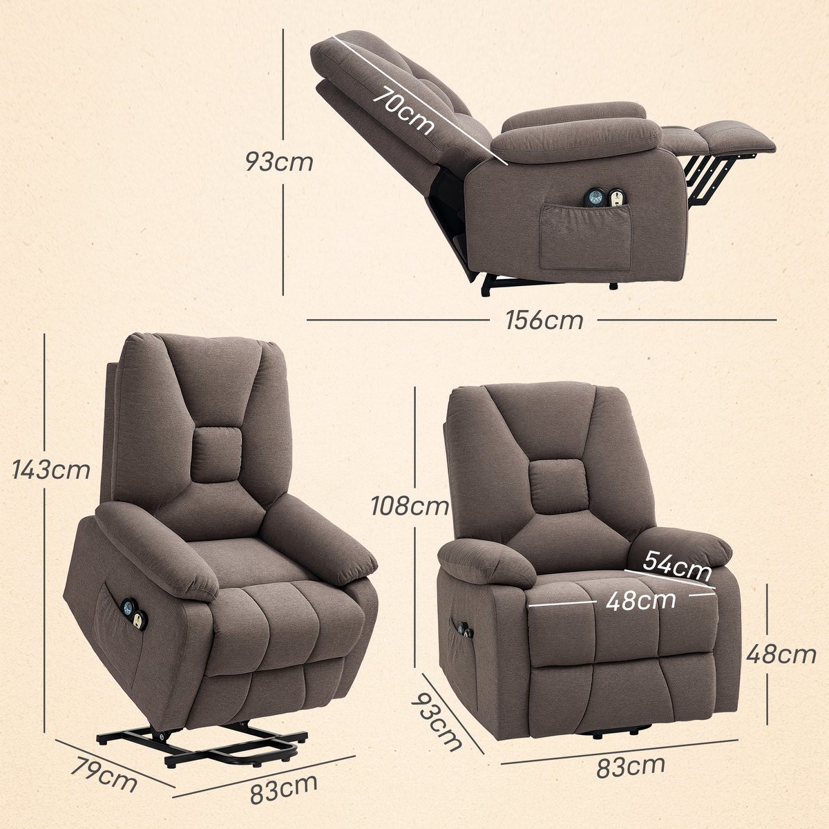 Fauteuil releveur multifonctionnel Lin (100% marron, HOMCOM