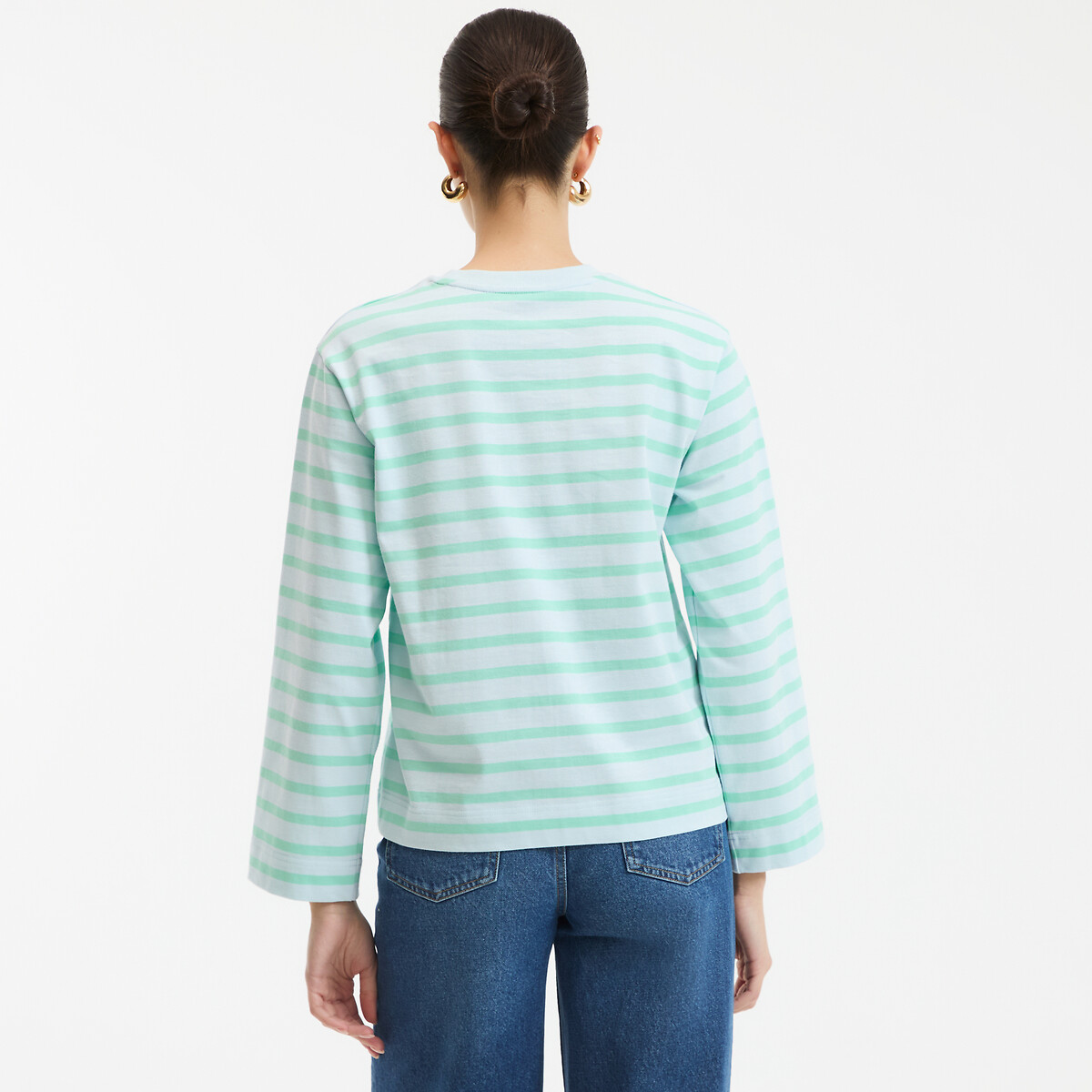 T-shirt rayé, col rond, manches longues rayé bleu vert, LA REDOUTE COLLECTIONS
