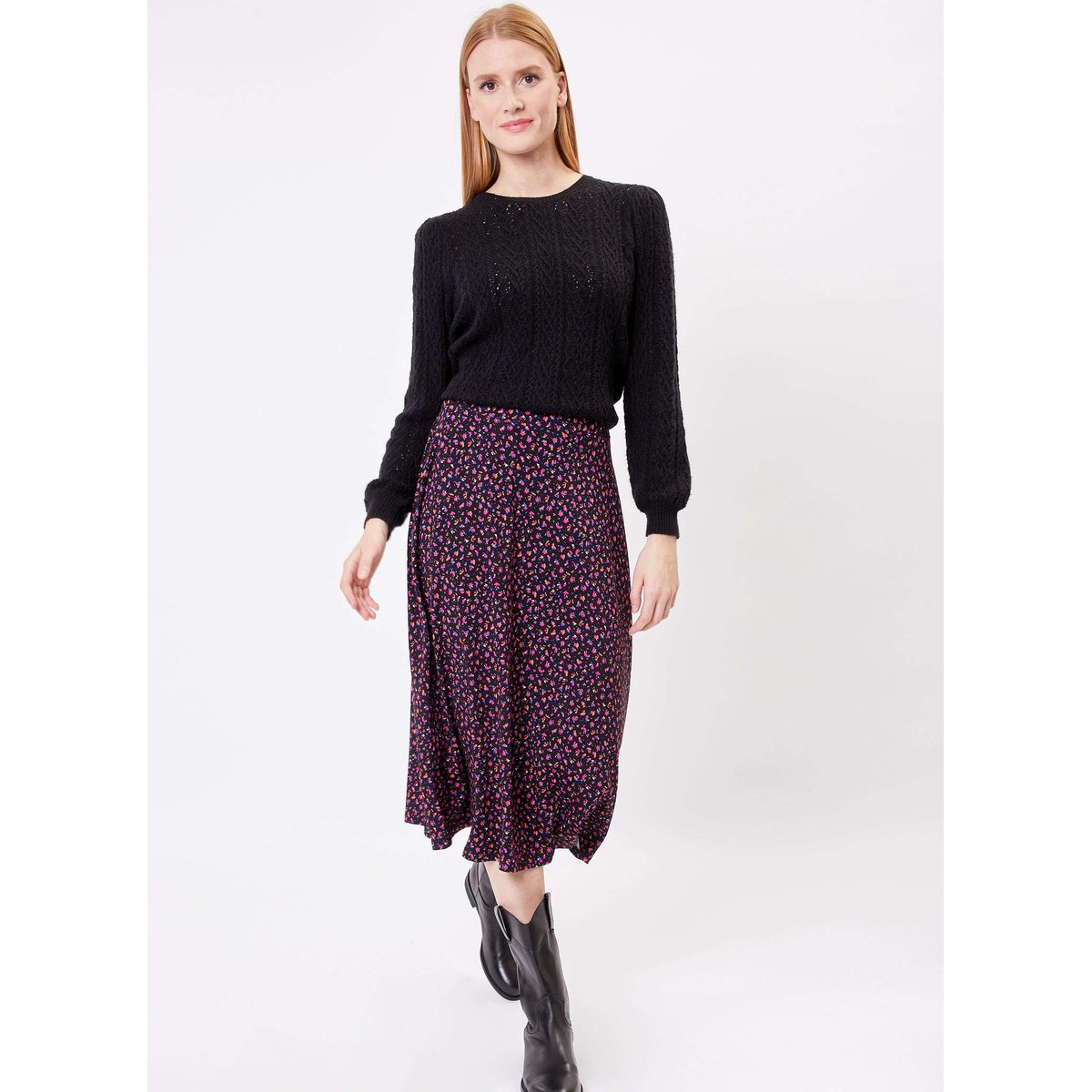 Jupe midi maille imprimée ELINA violet, PRINCESSE NOMADE