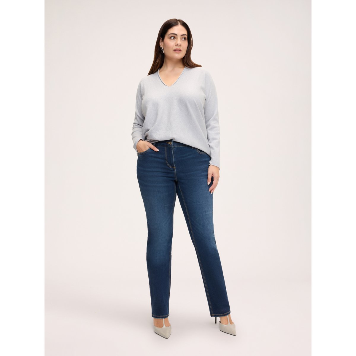 Pull col V gris, FIORELLA RUBINO