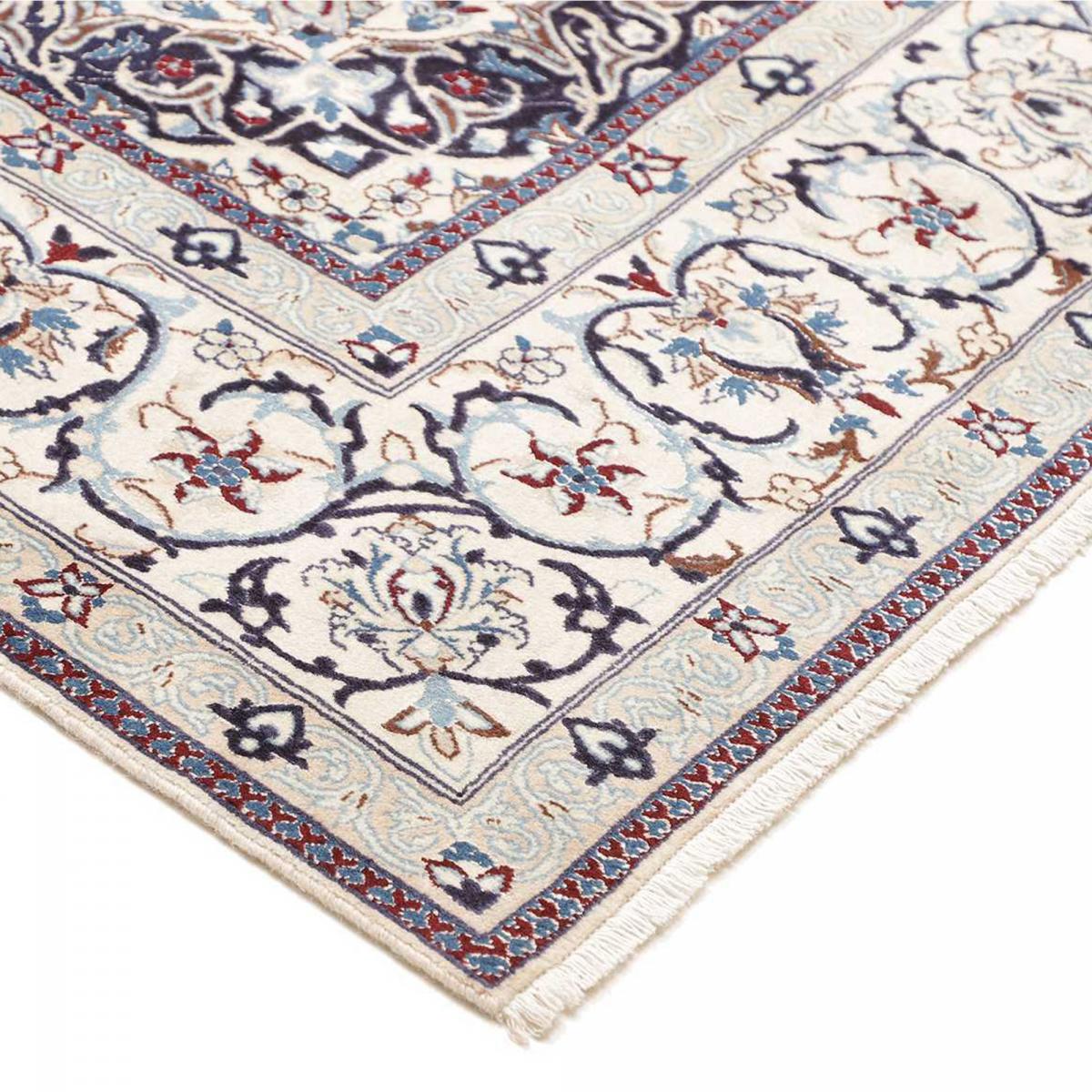 Tapis d'orient, motif oriental, noué main, NAIN 9LA 35 crème, beige, bleu, UN AMOUR DE TAPIS