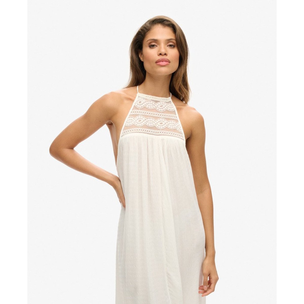 Robe mi-longue dos nu Ibiza blanc cassé, SUPERDRY