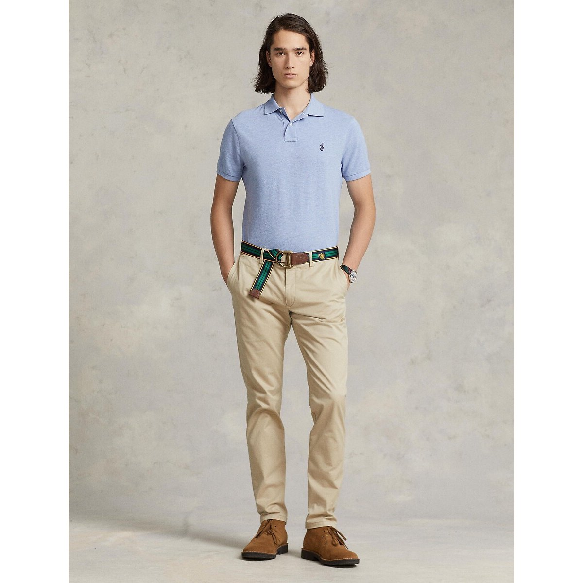 Slim-fit polo van piqué katoen mêleeblauw, POLO RALPH LAUREN
