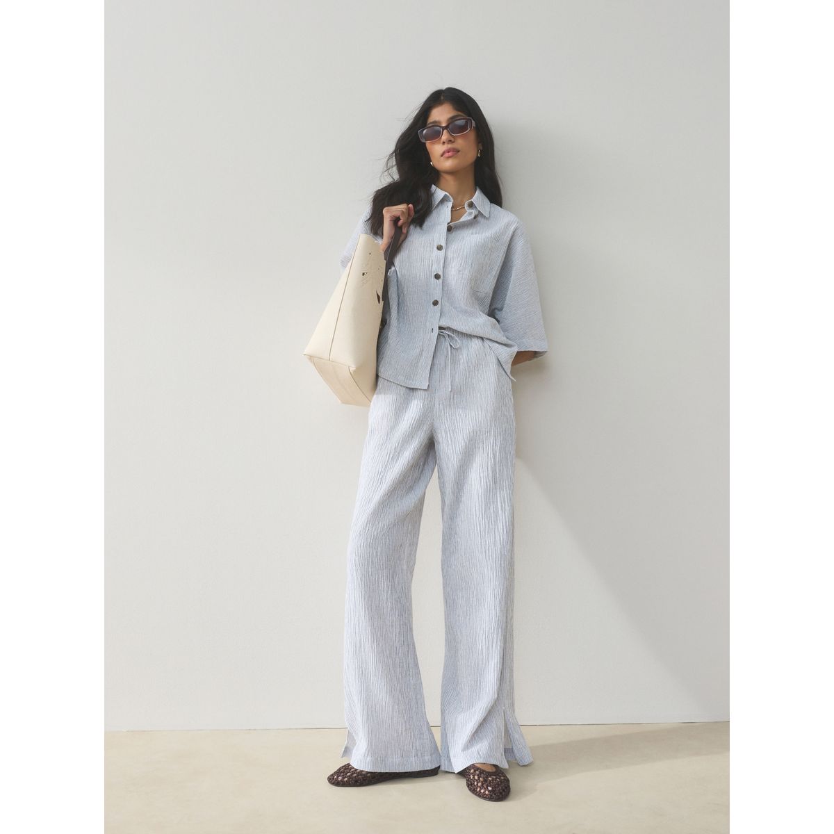 Chemise manches courtes en lin, lot de 2 rayures ardoise/blanches, NEXT