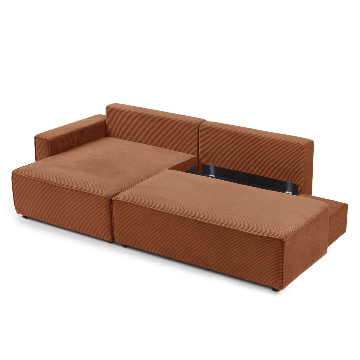 Canapé d'angle gauche convertible velours ZOLA terracotta, BAÏTA