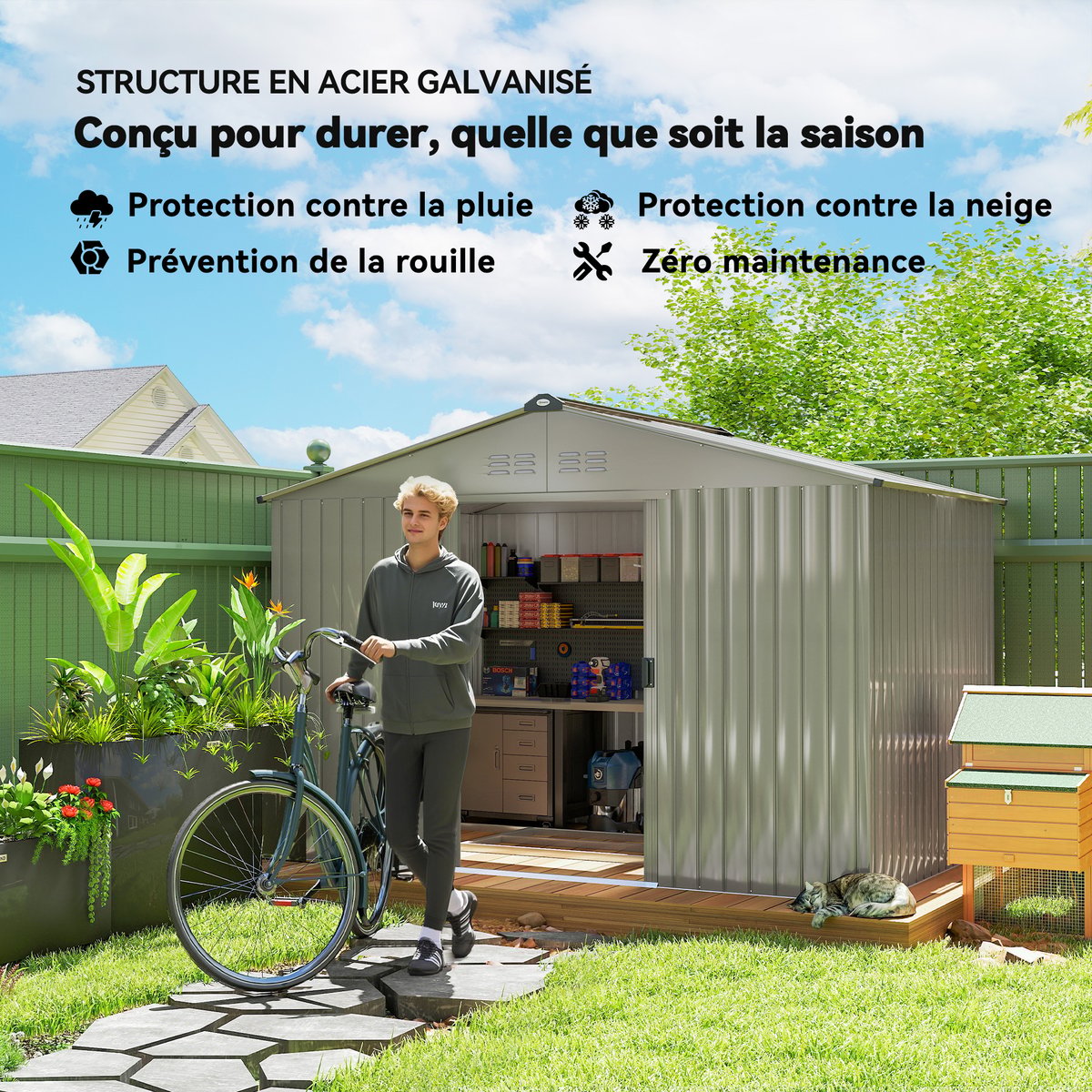 Abri de jardin Acier Gris gris, OUTSUNNY