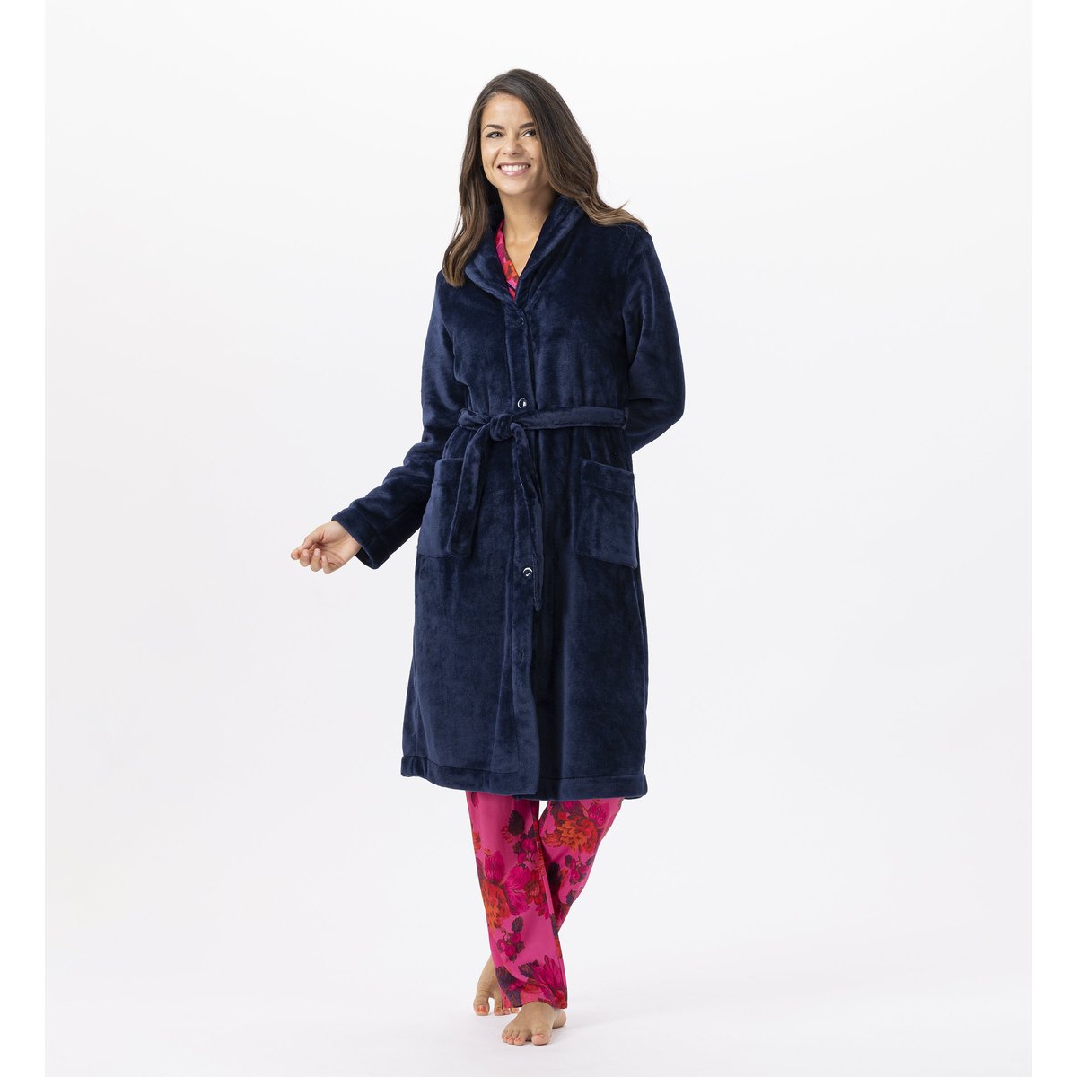 Robe de chambre en peluche flanelle ESSENTIEL H51B marine, LE CHAT