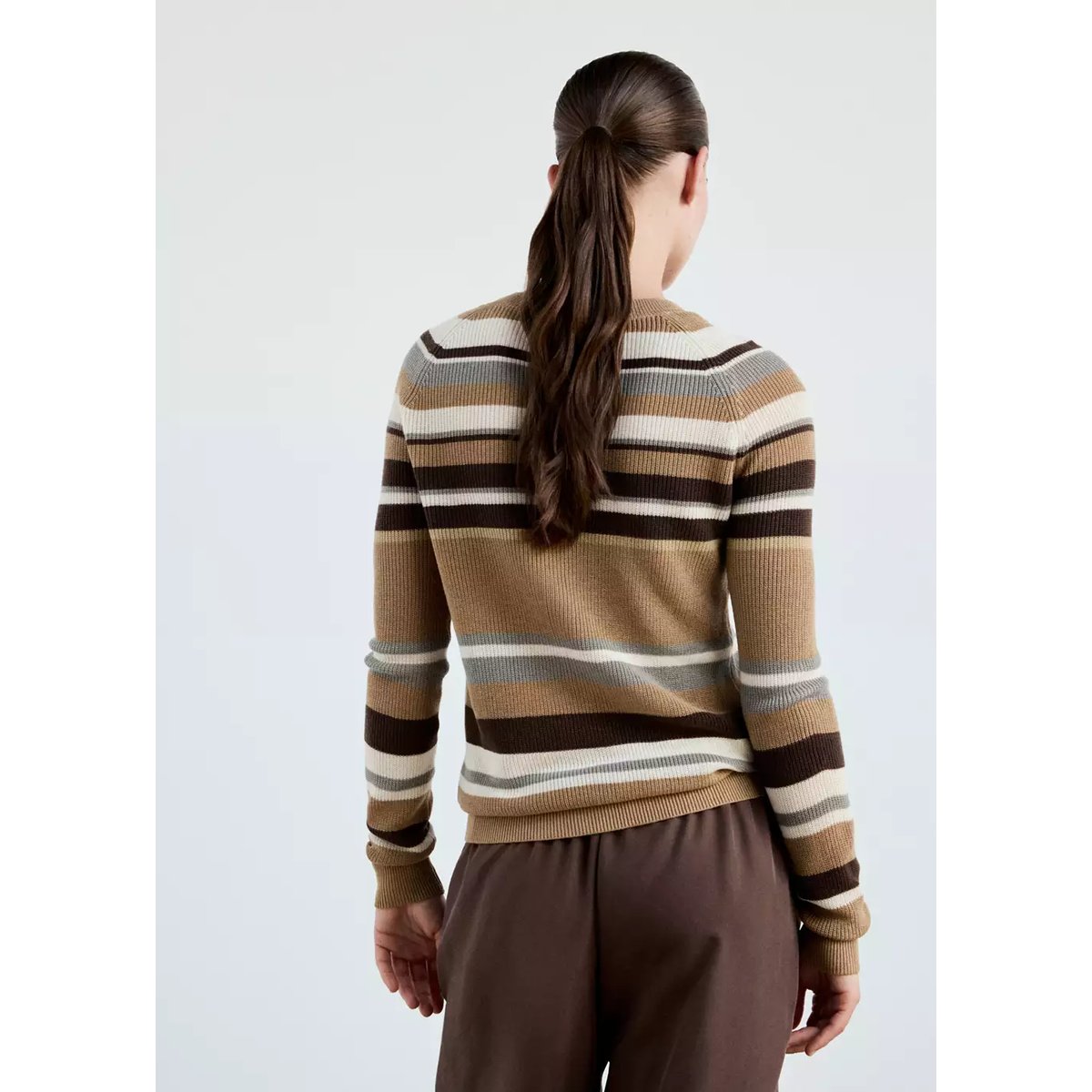 Pull-over côtelé à rayures marron, MANGO