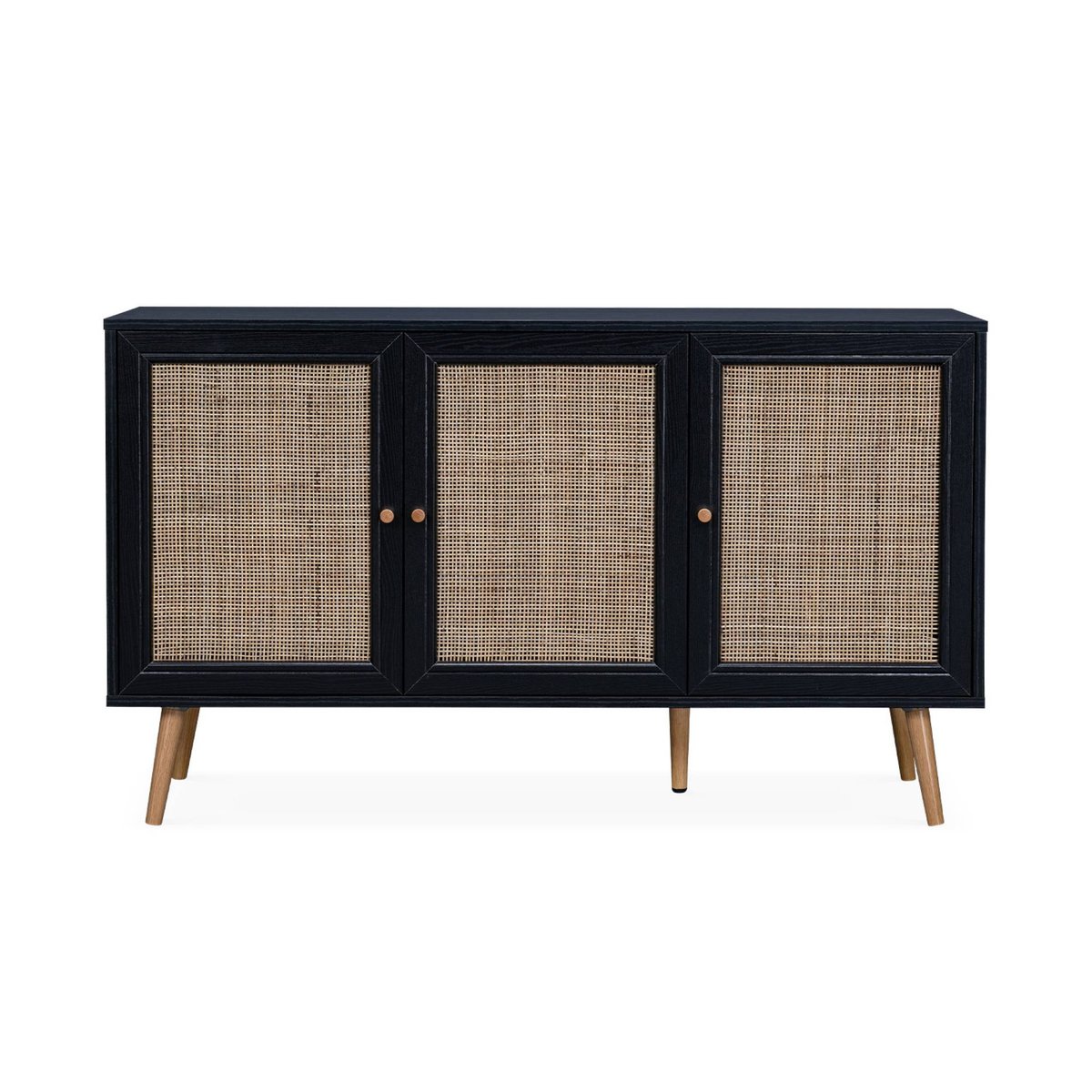 Buffet scandinave décor bois et cannage 3 portes 120cm BOHÈME naturel, SWEEEK