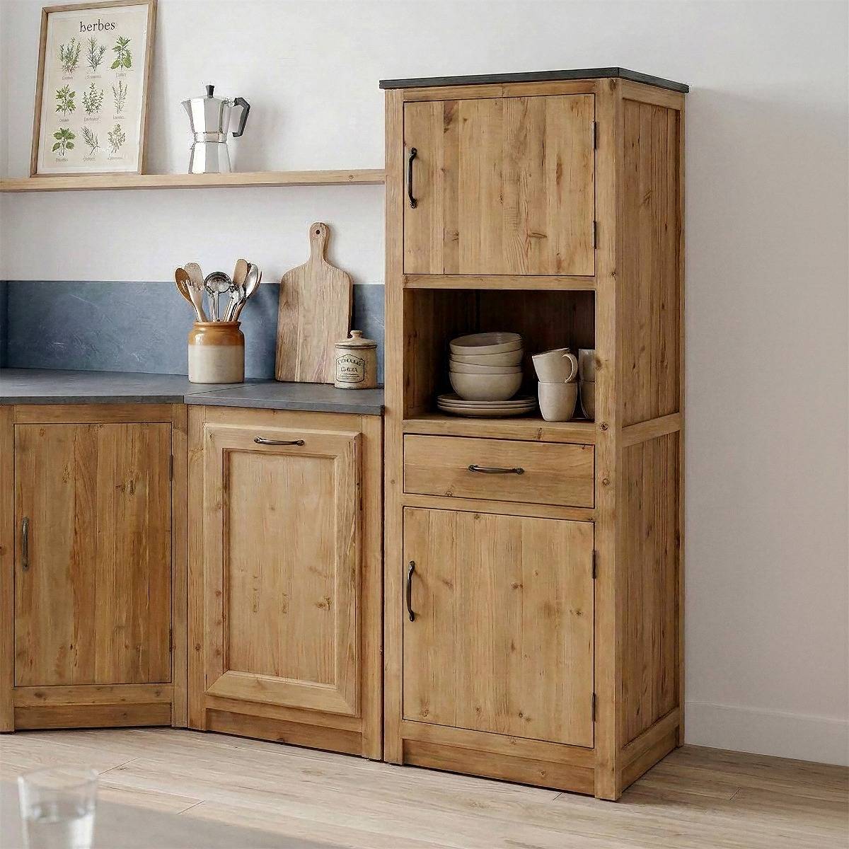 Colonne de cuisine bois recyclé CHAMPETRE bois clair, MADE IN MEUBLES 