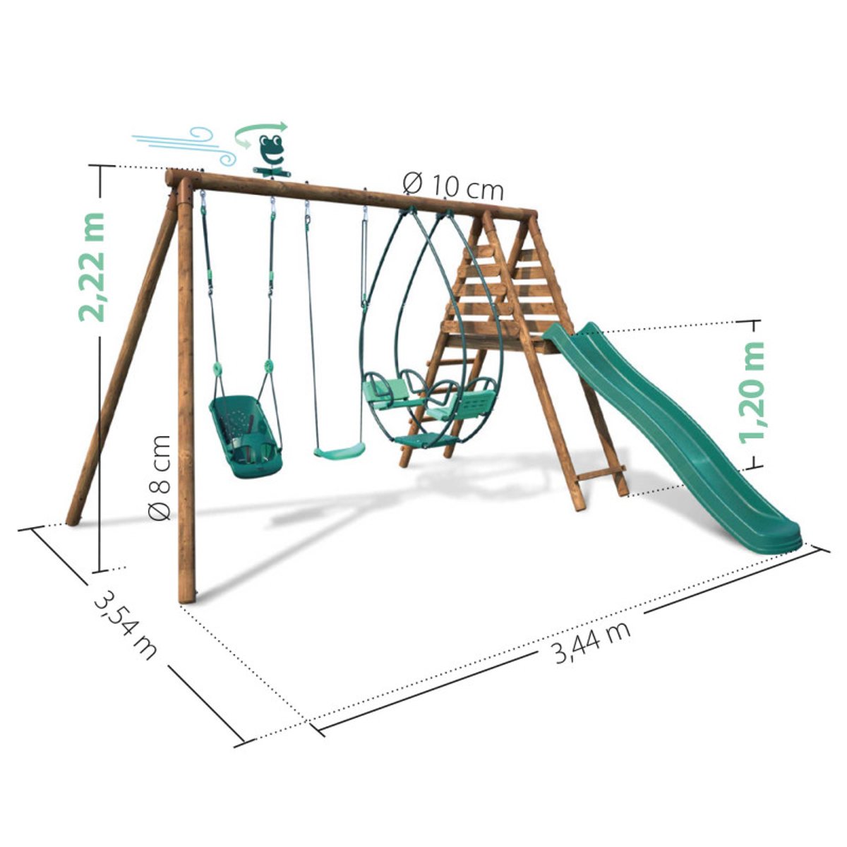 Portique en bois rond 3 agrès et toboggan COLZA marron, SOULET